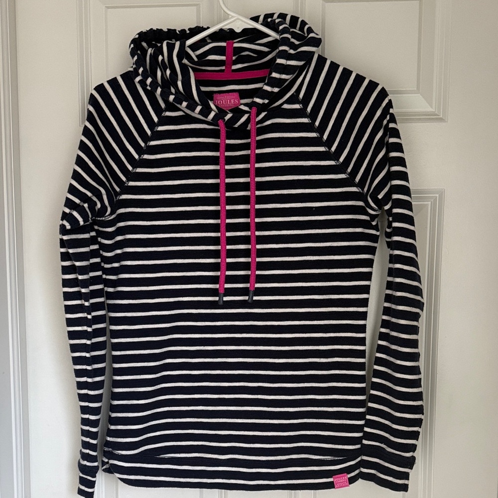 Joules Navy and White Striped Top with Pink Highlights